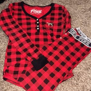 PINK Victoria's Secret Red and Black Plaid Pajama Set